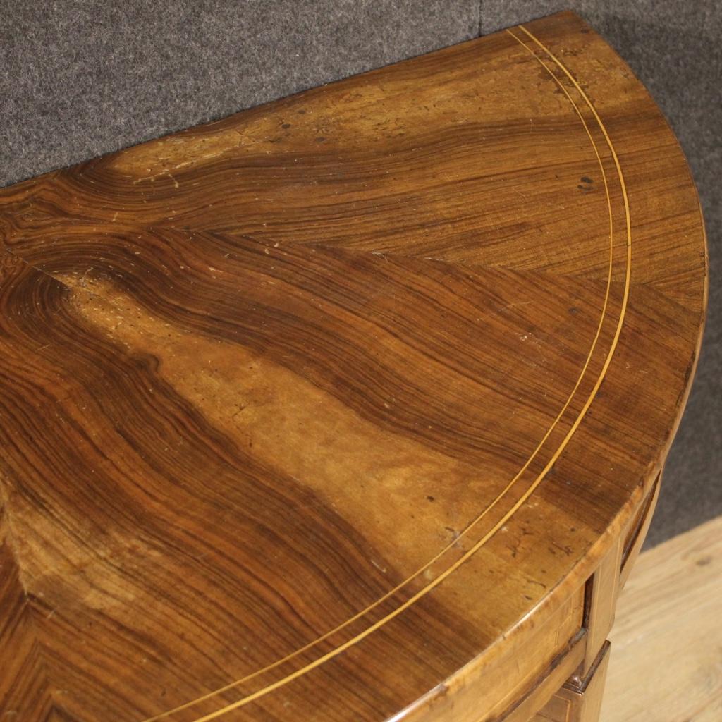 20th Century Inlaid Wood Italian Louis XVI Style Demilune Console Table, 1950 4