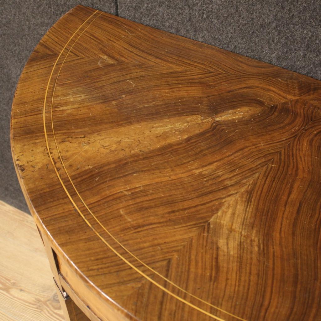 20th Century Inlaid Wood Italian Louis XVI Style Demilune Console Table, 1950 5