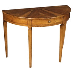 20th Century Inlaid Wood Italian Louis XVI Style Demilune Console Table, 1950