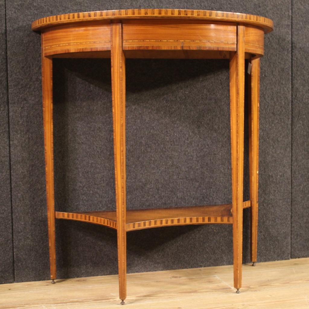 20th Century Inlaid Wood Italian Louis XVI Style Demilune Console Table, 1960 9