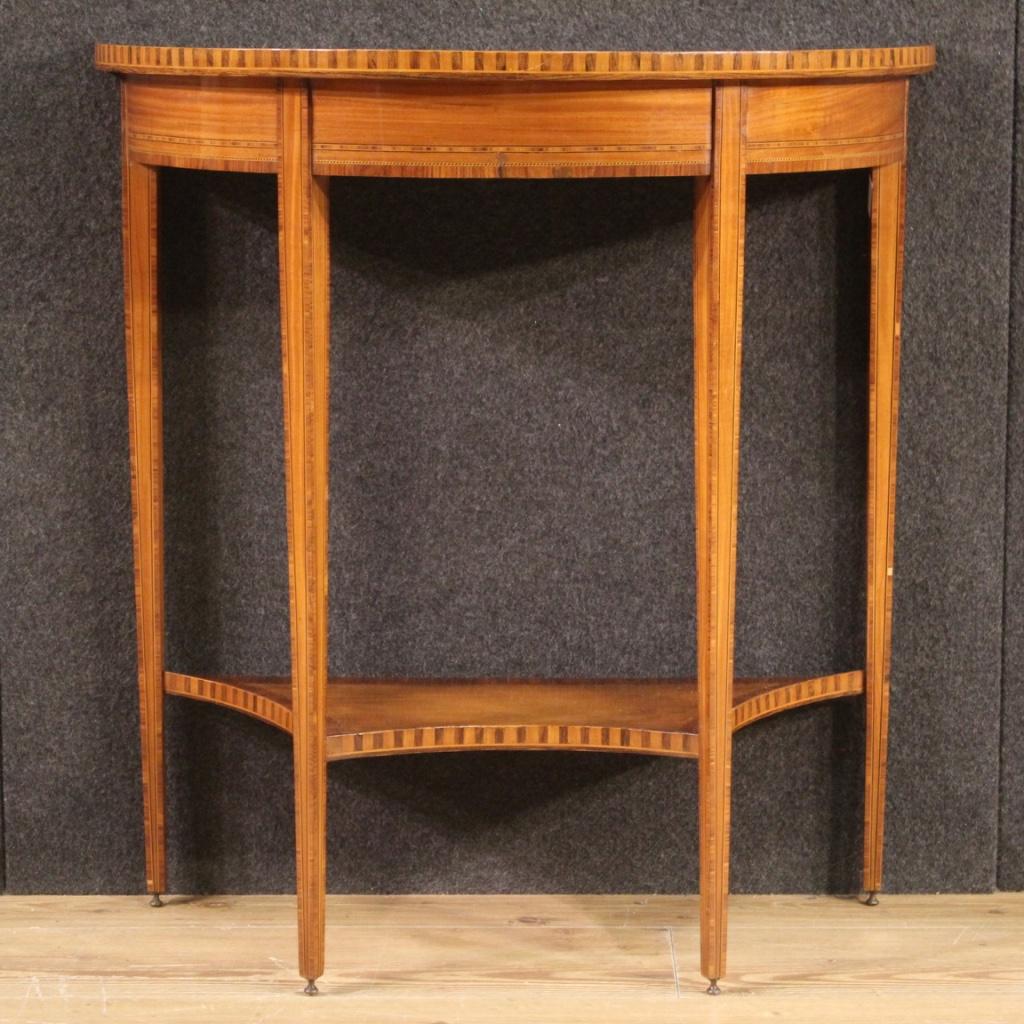 20th Century Inlaid Wood Italian Louis XVI Style Demilune Console Table, 1960 In Good Condition In Vicoforte, Piedmont