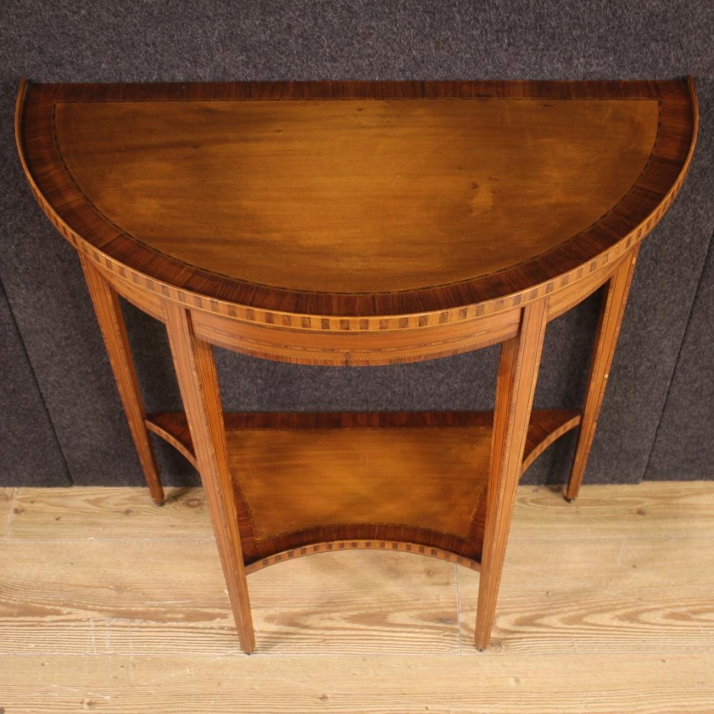20th Century Inlaid Wood Italian Louis XVI Style Demilune Console Table, 1960 2