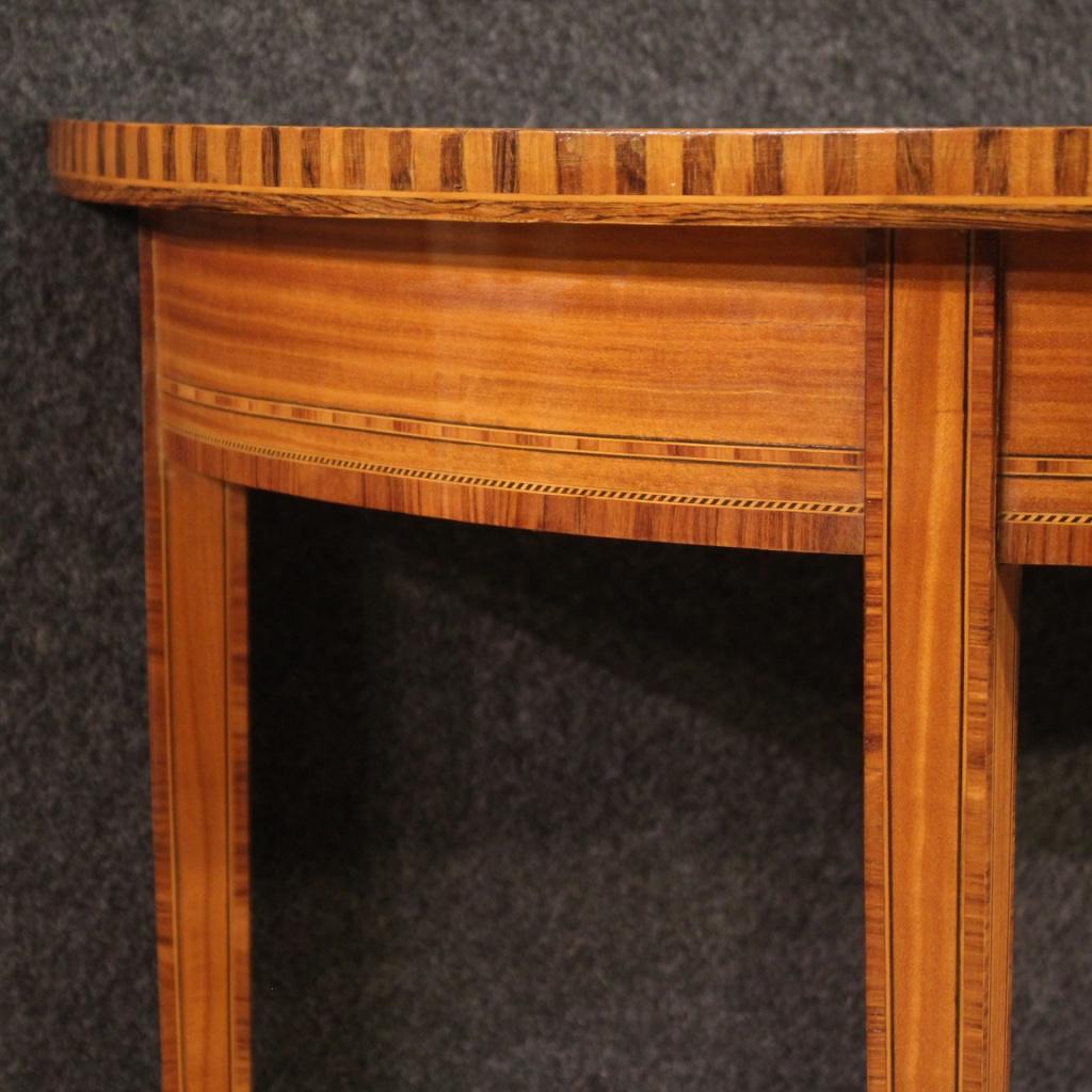 20th Century Inlaid Wood Italian Louis XVI Style Demilune Console Table, 1960 4