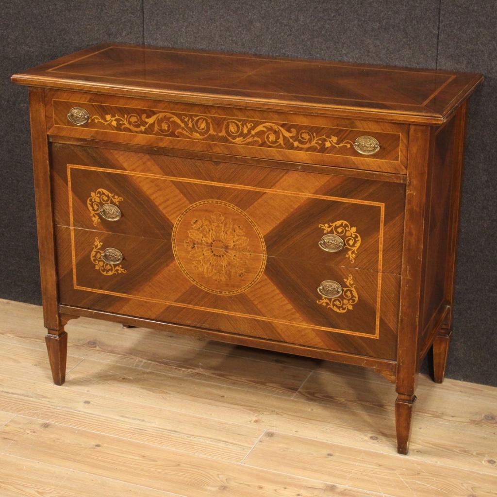 20th Century Inlaid Wood Italian Louis XVI Style Dresser, 1970 In Good Condition In Vicoforte, Piedmont