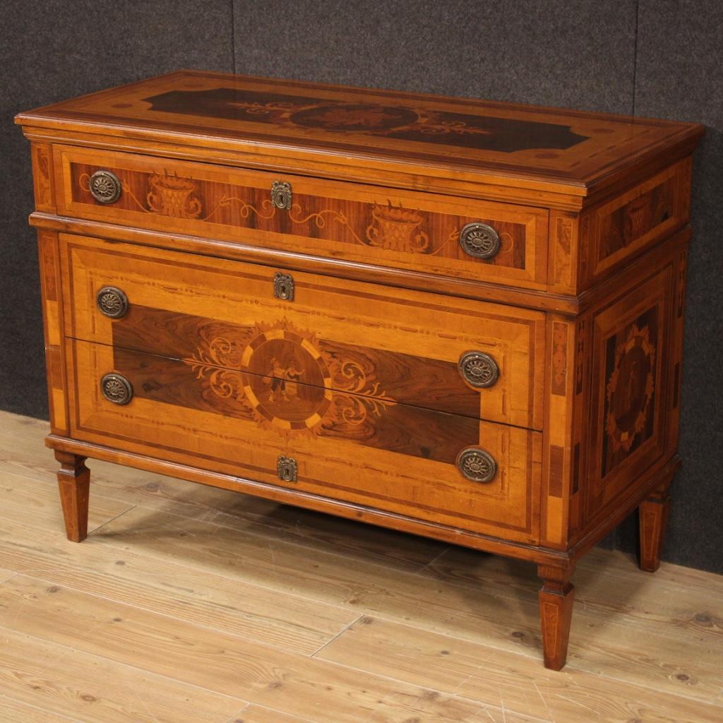 20th Century Inlaid Wood Italian Louis XVI Style Dresser, 1970 In Good Condition In Vicoforte, Piedmont