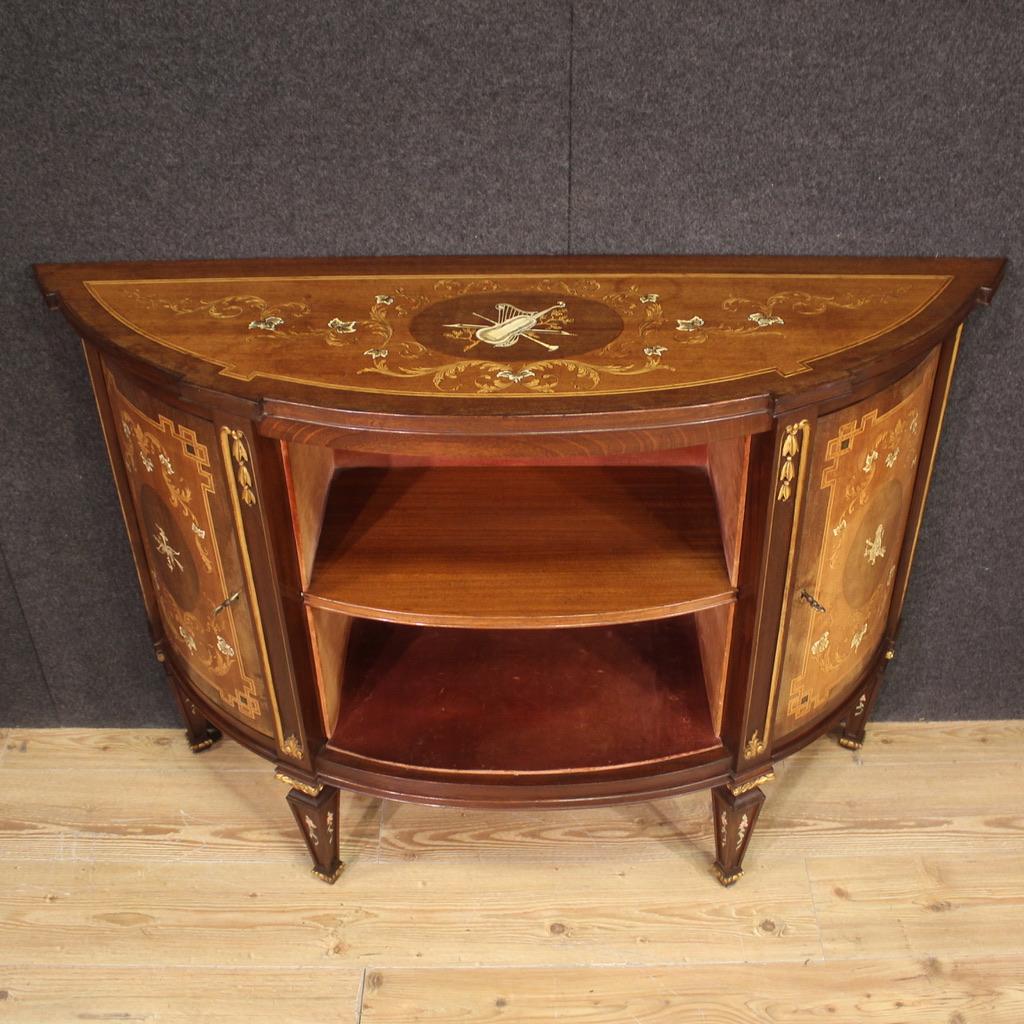 20th Century Inlaid Wood Italian Louis XVI Style Half Moon Sideboard, 1950s For Sale 6