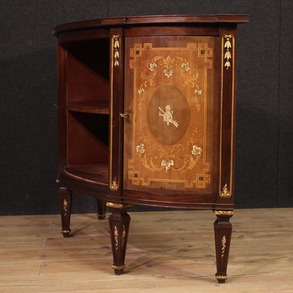 20th Century Inlaid Wood Italian Louis XVI Style Half Moon Sideboard, 1950s For Sale 7