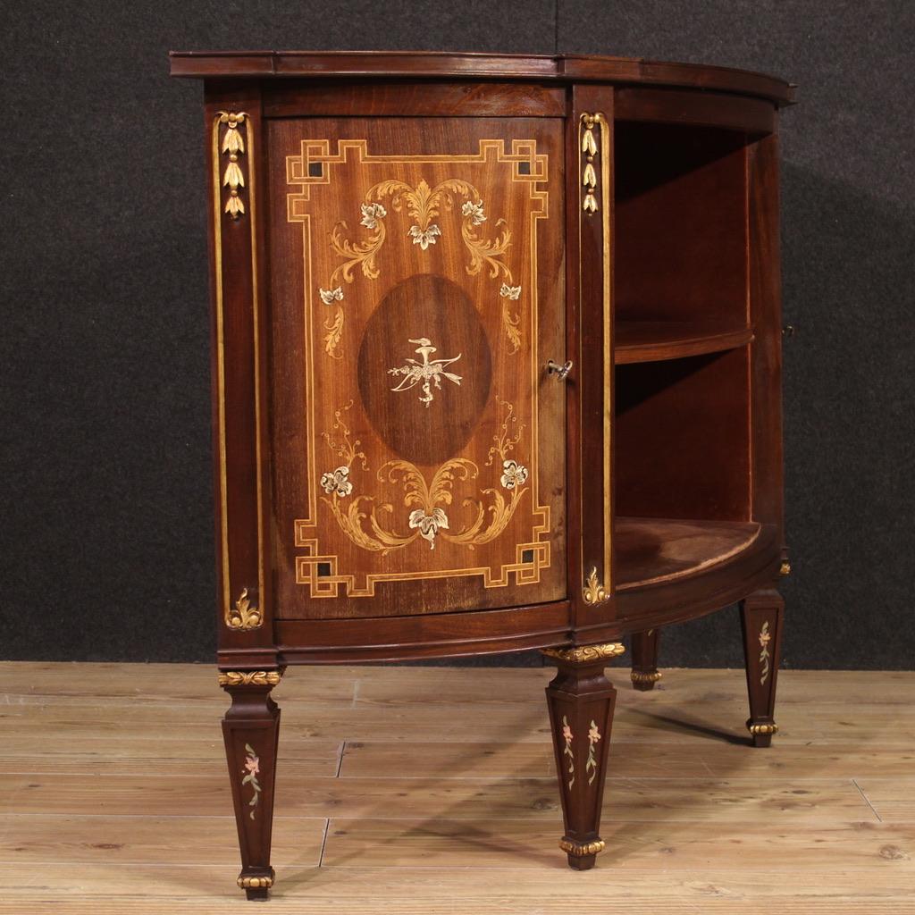 Mid-20th Century 20th Century Inlaid Wood Italian Louis XVI Style Half Moon Sideboard, 1950s For Sale