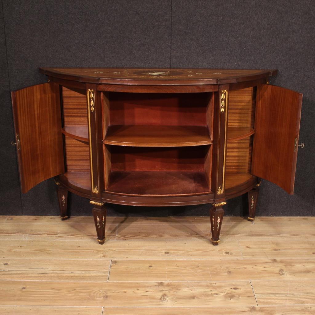 20th Century Inlaid Wood Italian Louis XVI Style Half Moon Sideboard, 1950s For Sale 3