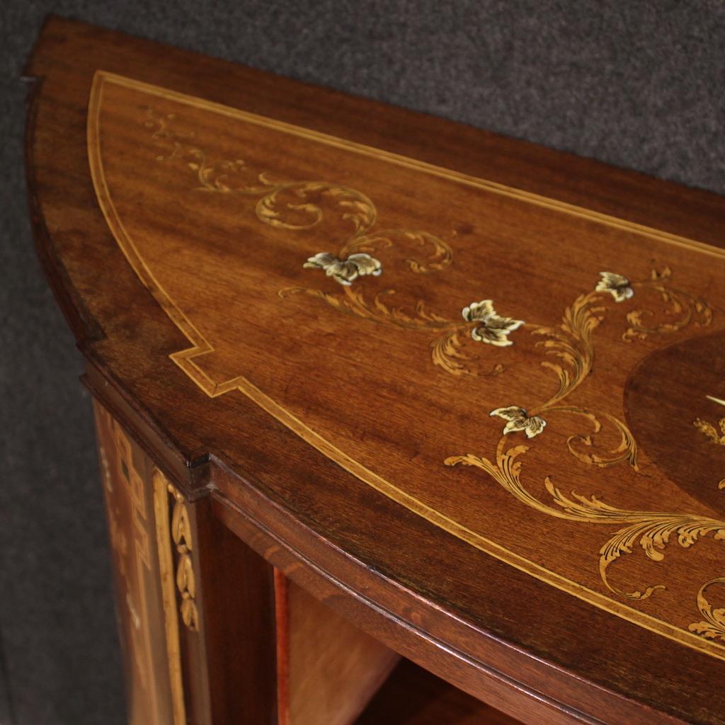 20th Century Inlaid Wood Italian Louis XVI Style Half Moon Sideboard, 1950s For Sale 4