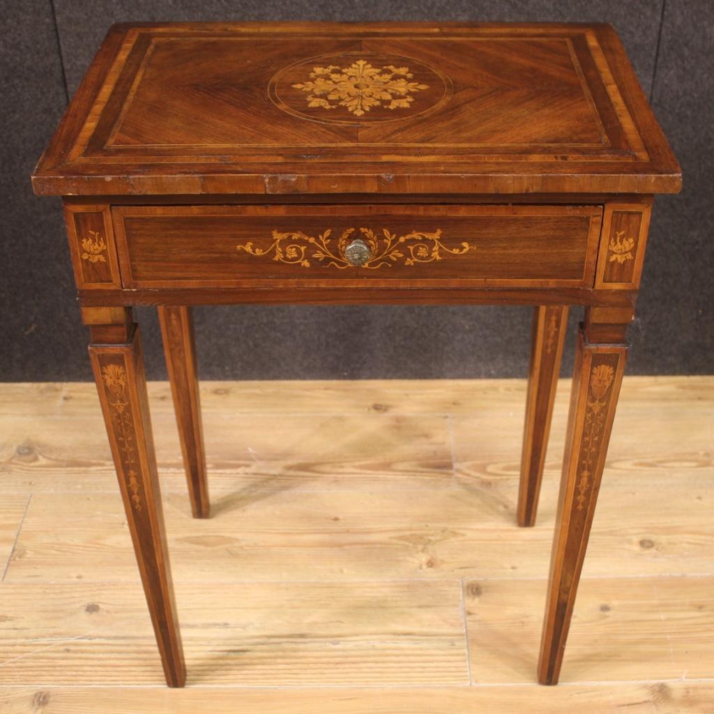 Inlay 20th Century Inlaid Wood Italian Louis XVI Style Side Table, 1960