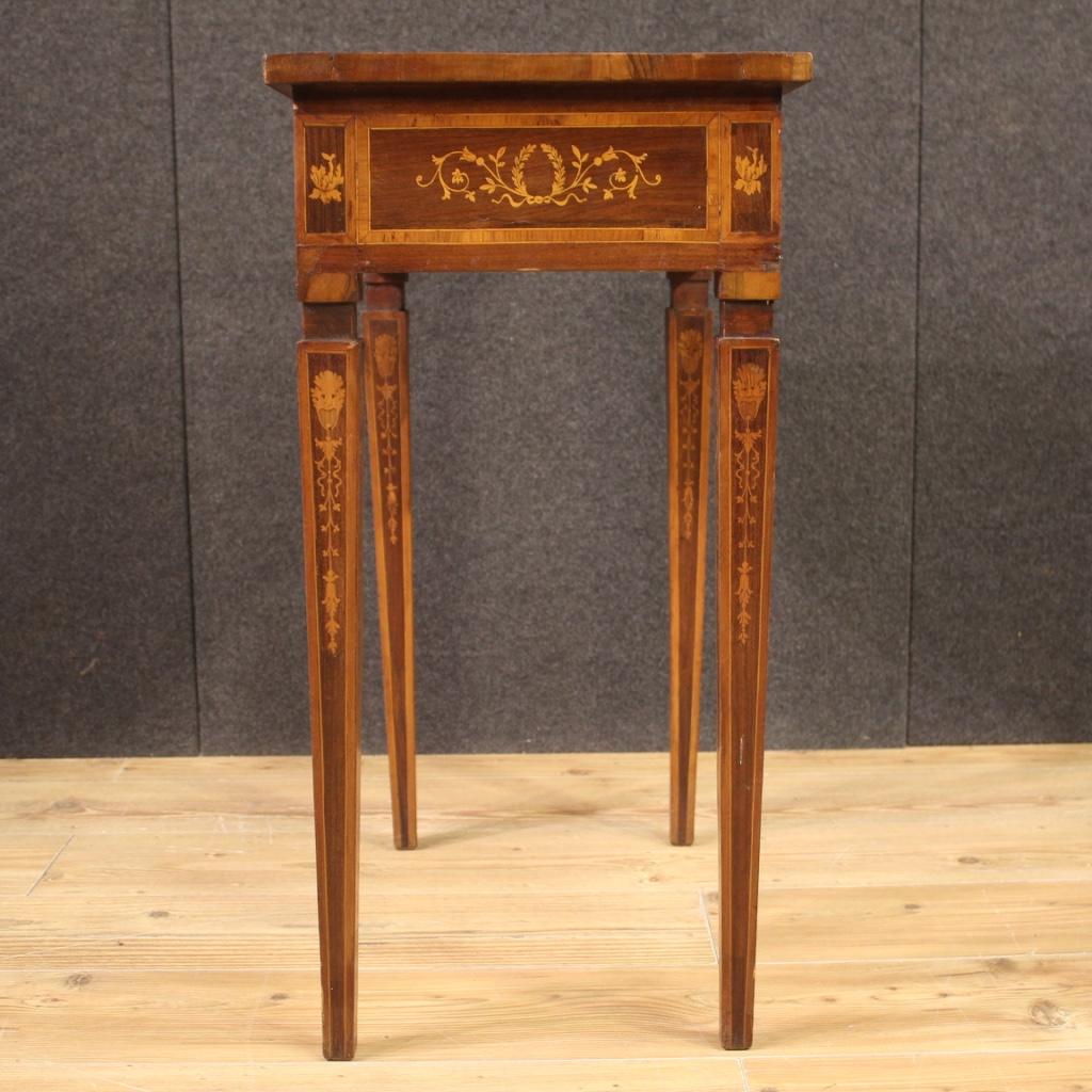 20th Century Inlaid Wood Italian Louis XVI Style Side Table, 1960 In Fair Condition In Vicoforte, Piedmont