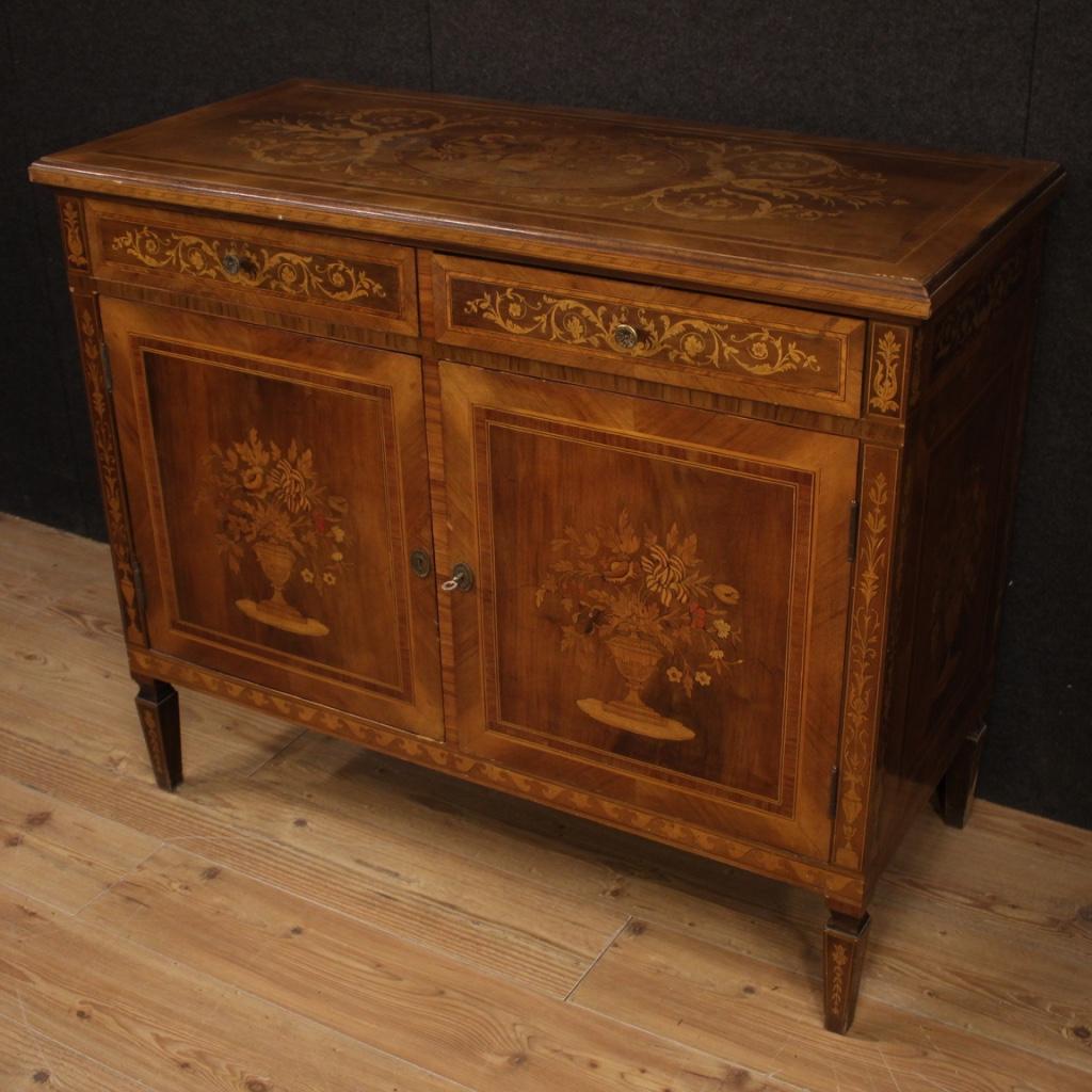 20th Century Inlaid Wood Italian Louis XVI Style Sideboard, 1960 In Fair Condition In Vicoforte, Piedmont