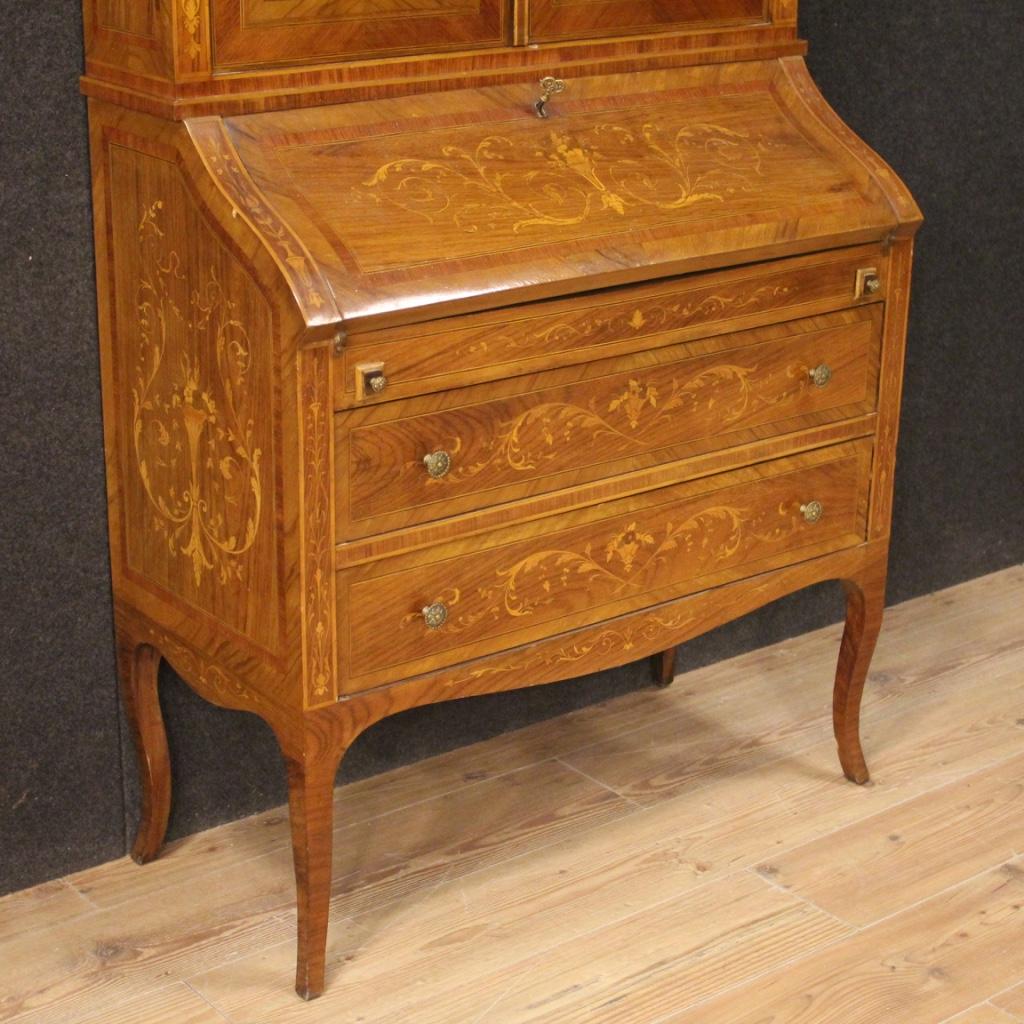 20th Century Inlaid Wood Italian Louis XVI Style Trumeau Desk, 1950 In Good Condition In Vicoforte, Piedmont