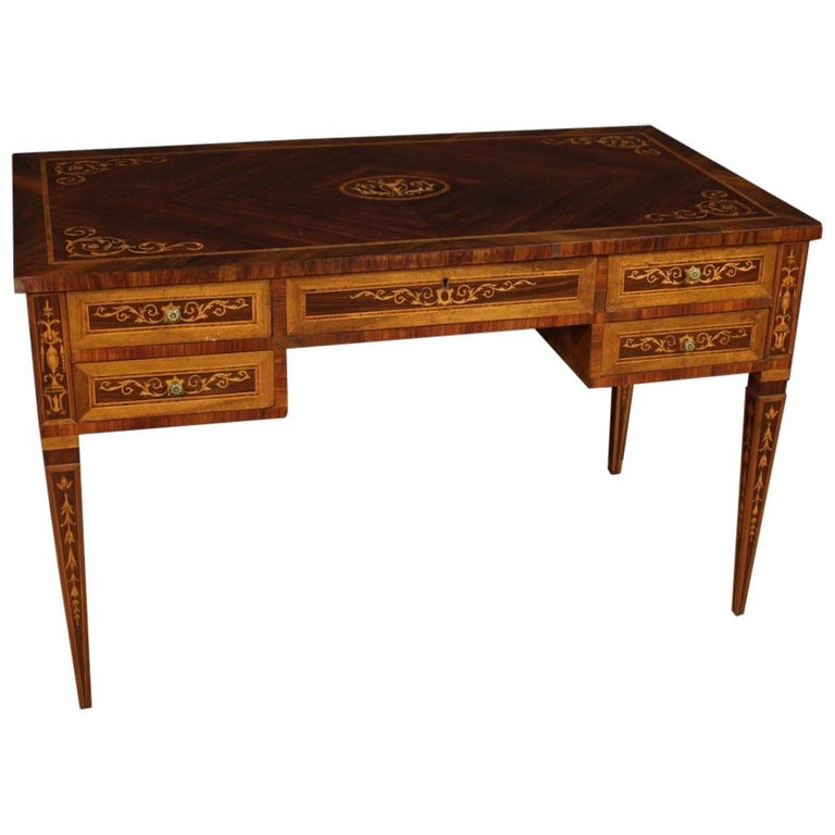 20th Century Inlaid Wood Italian Louis XVI Style Writing Desk, 1960 For Sale