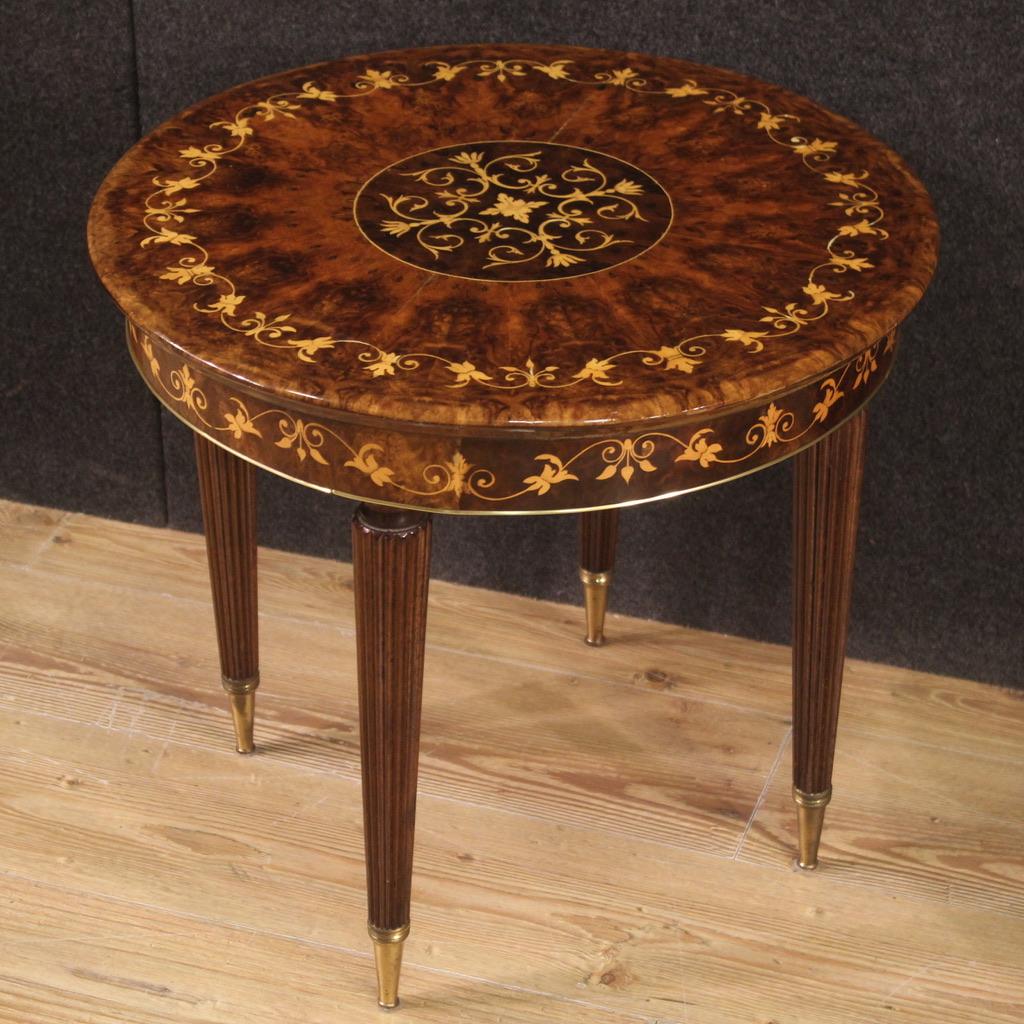 20th Century Inlaid Wood Italian Round Coffee Table, 1960 In Good Condition For Sale In Vicoforte, Piedmont