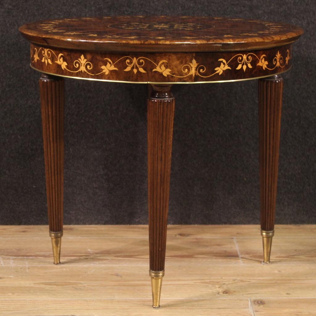 20th Century Inlaid Wood Italian Round Coffee Table, 1960 For Sale 1