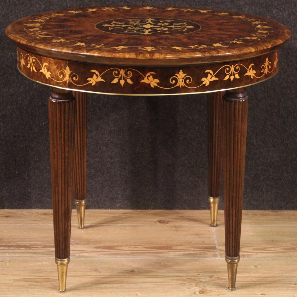 20th Century Inlaid Wood Italian Round Coffee Table, 1960 For Sale 4