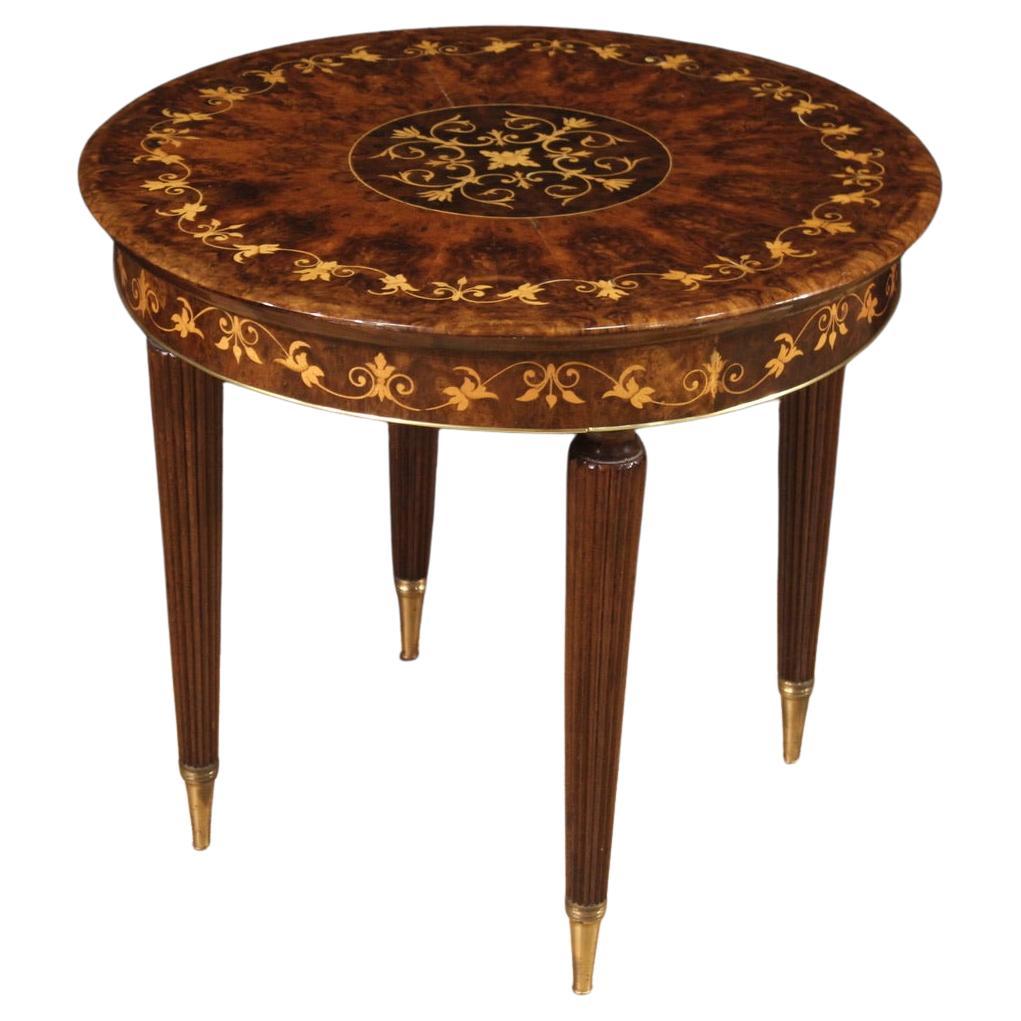Table basse ronde italienne en bois incrusté du 20ème siècle, 1960 en vente