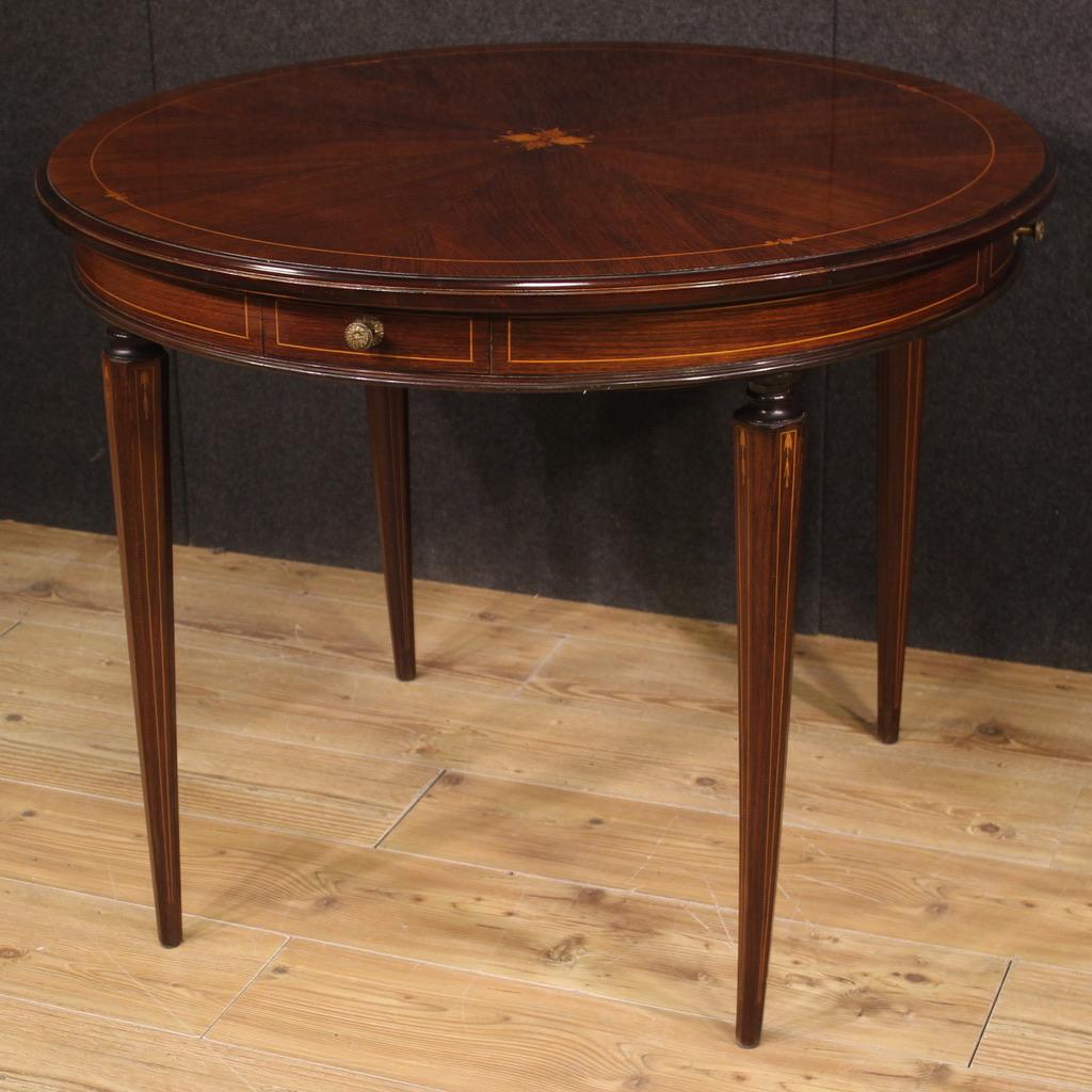 Canvas 20th Century Inlaid Wood Italian Round Game Table, 1950