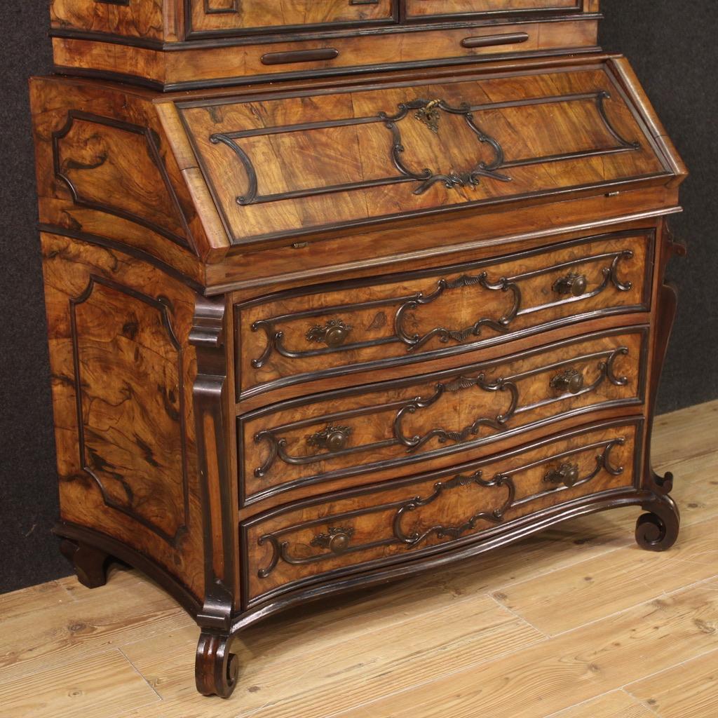 Italian 20th Century Inlaid Wood Lombard Trumeau Desk, 1950 For Sale