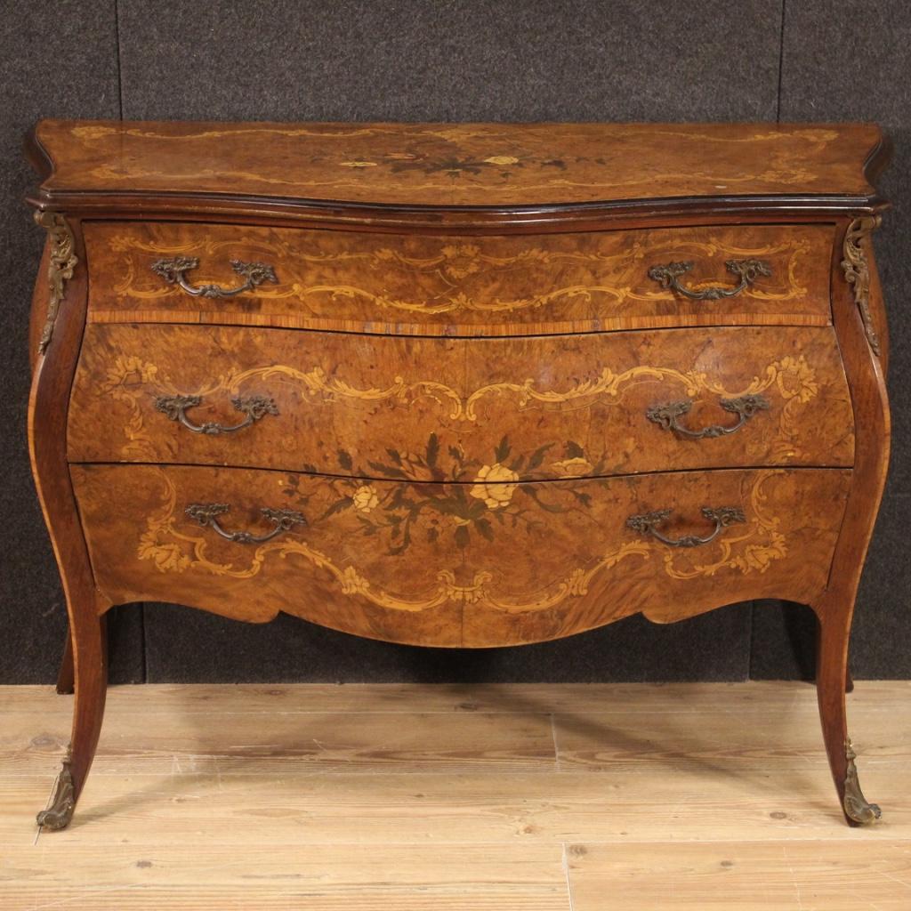 Inlay 20th Century Inlaid Wood Louis XV Style Italian Commode, 1960