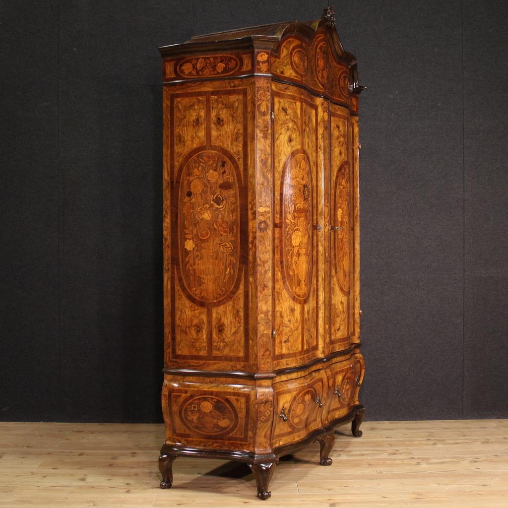 20th Century Inlaid Wood Louis XV Style Wardrobe, 1950 in vendita 3