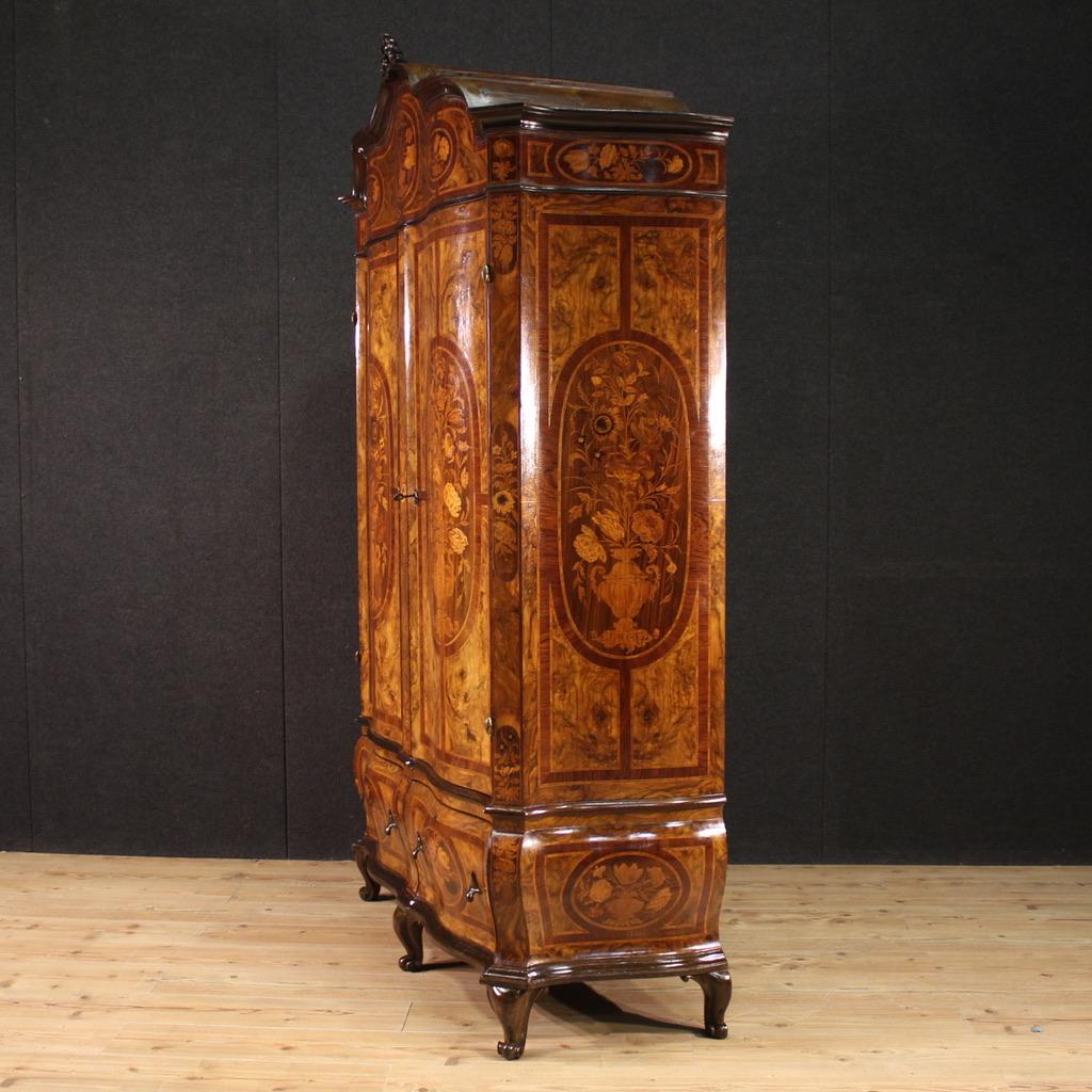 20th Century Inlaid Wood Louis XV Style Wardrobe, 1950 in vendita 4