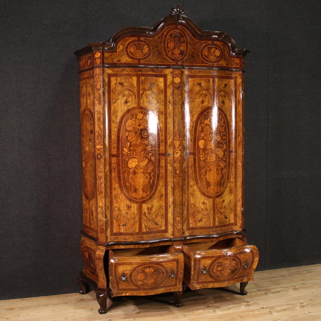 Italian 20th Century Inlaid Wood Louis XV Style Wardrobe, 1950 in vendita