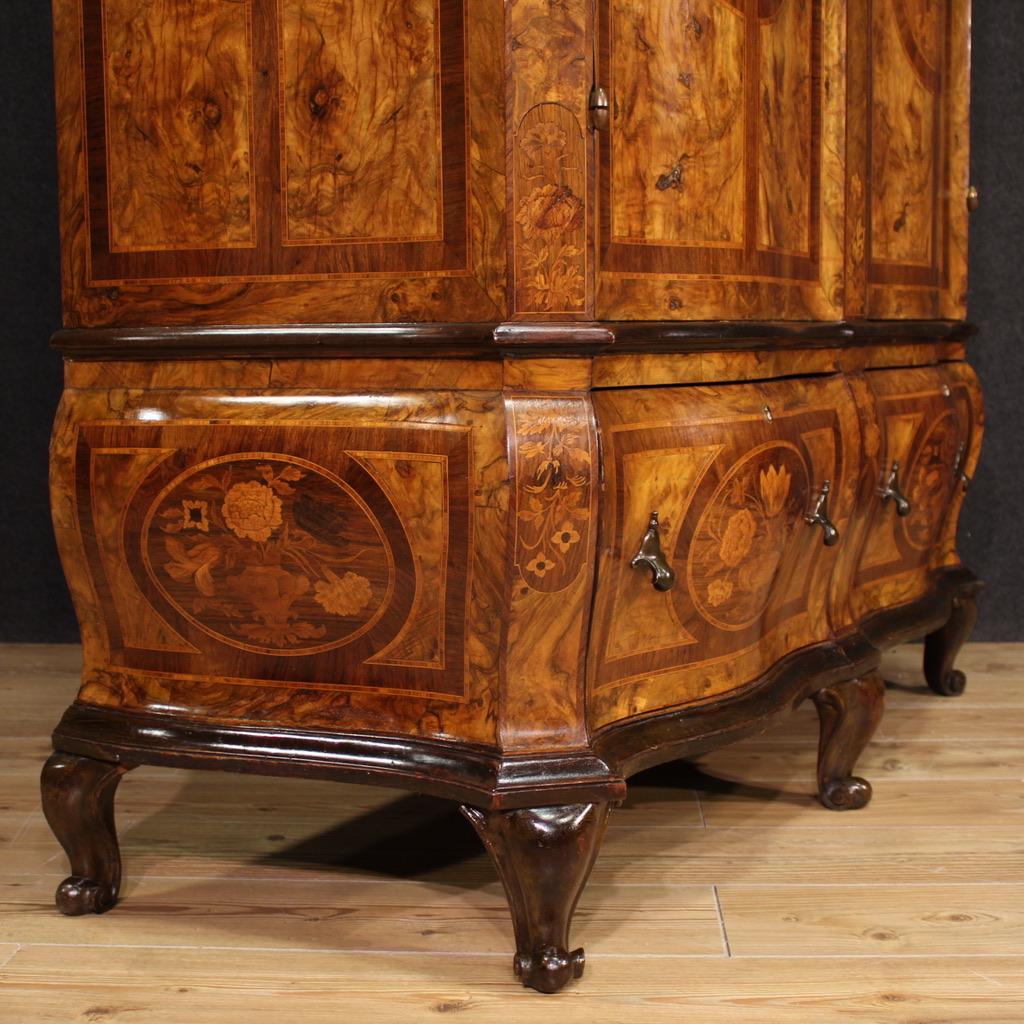 Legno 20th Century Inlaid Wood Louis XV Style Wardrobe, 1950 in vendita