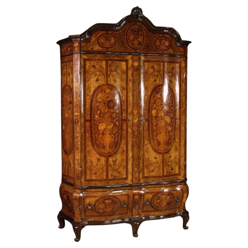 20th Century Inlaid Wood Louis XV Style Wardrobe, 1950 in vendita