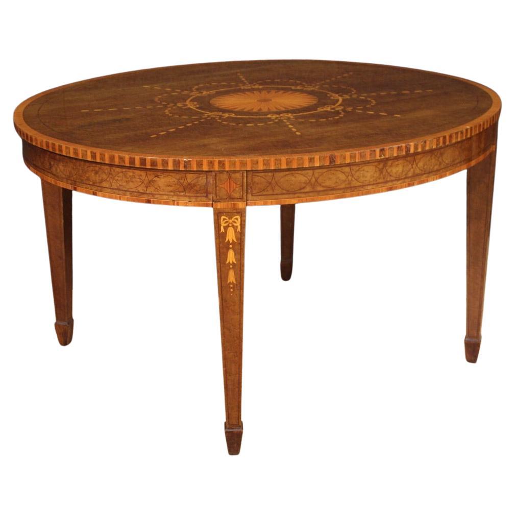 20th Century Inlaid Wood Louis XVI Style English Oval Table, 1950 For Sale