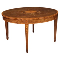 Englischer ovaler Tisch mit Intarsien aus Holz im Louis-XVI.-Stil des 20. Jahrhunderts, 1950
