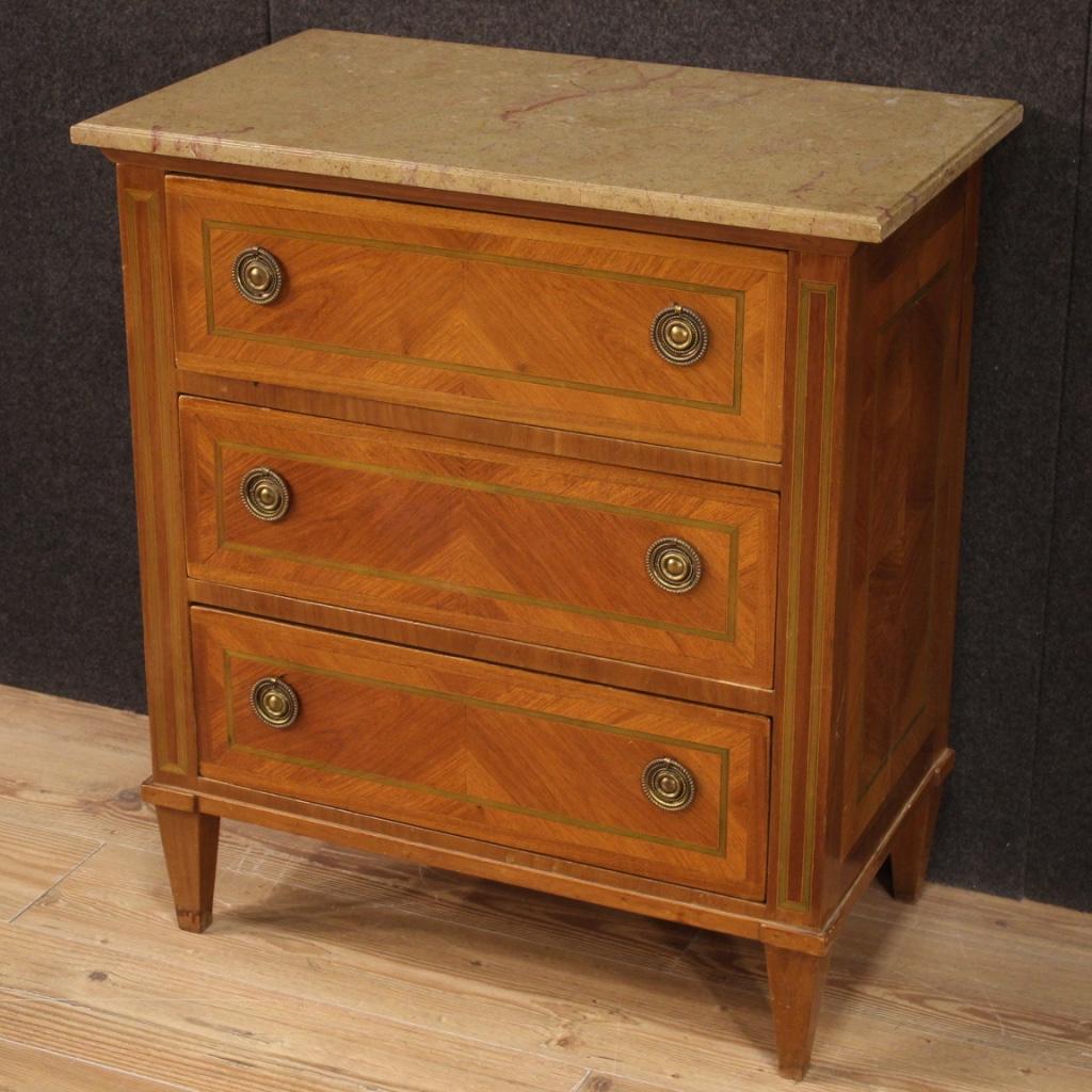 Mid-20th Century 20th Century Inlaid Wood Louis XVI Style French Chest of Drawers, 1950 For Sale