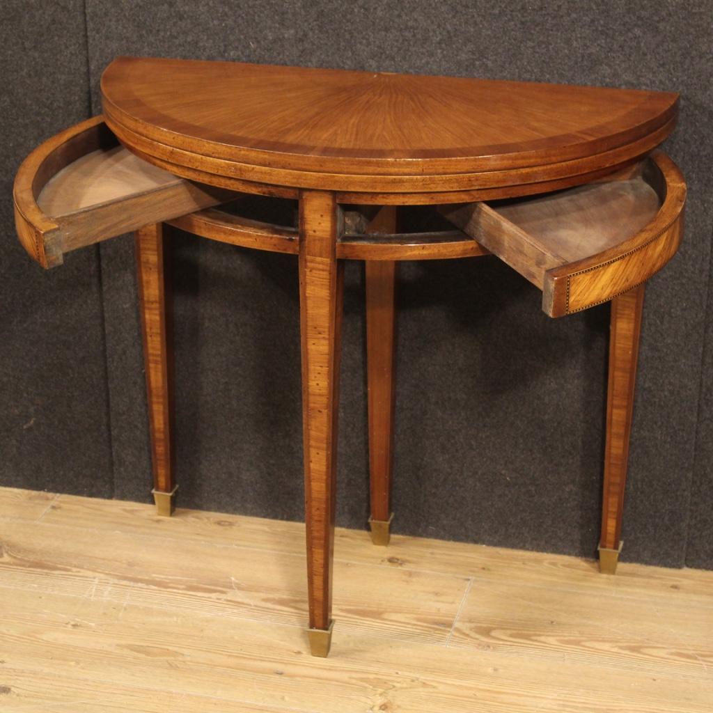 20th Century Inlaid Wood Louis XVI Style French Demilune Side Table, 1950 8