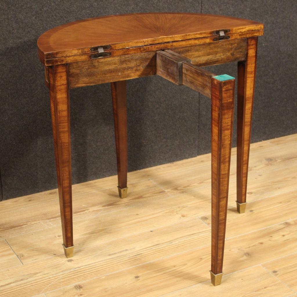 20th Century Inlaid Wood Louis XVI Style French Demilune Side Table, 1950 1