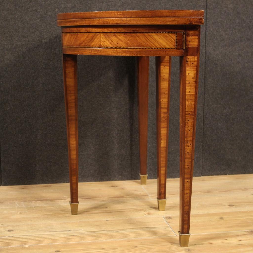 20th Century Inlaid Wood Louis XVI Style French Demilune Side Table, 1950 6