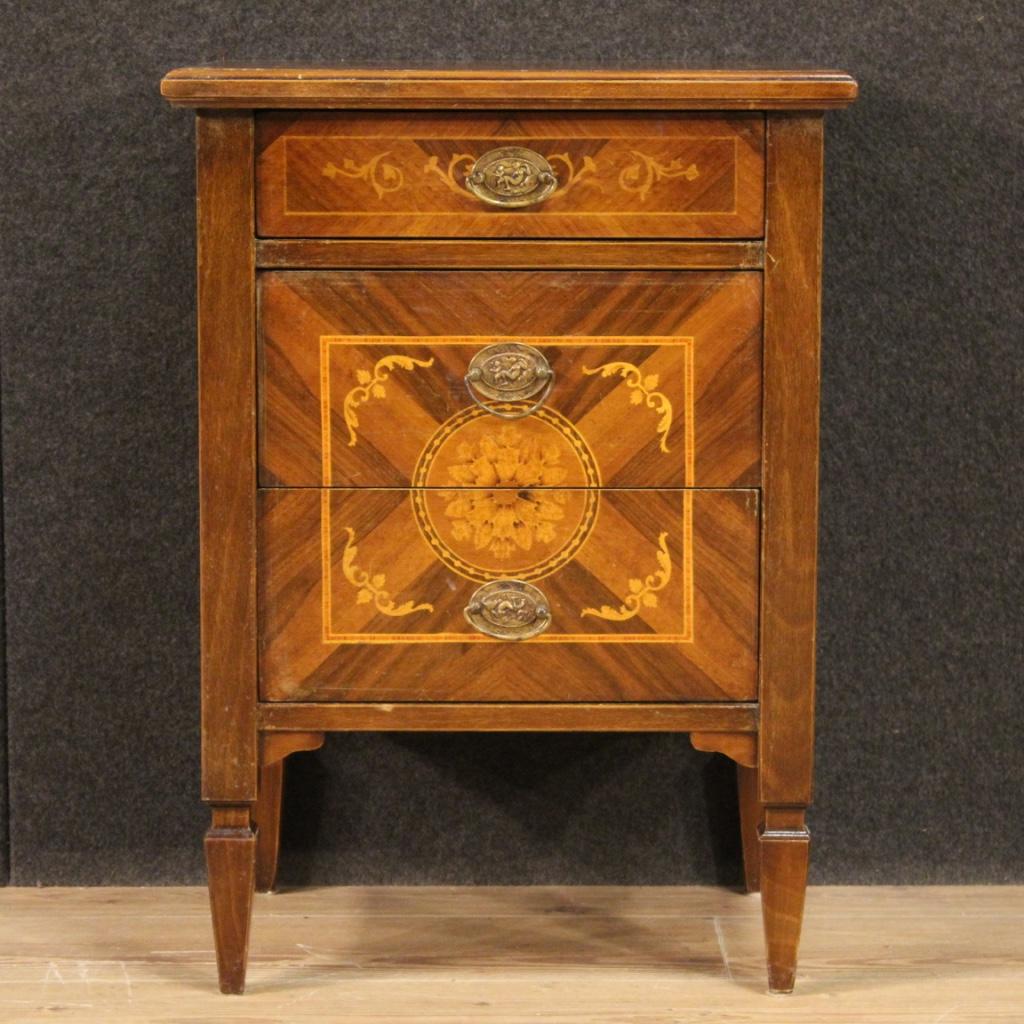 Inlay 20th Century Inlaid Wood Louis XVI Style Italian Bedside Table, 1970 For Sale