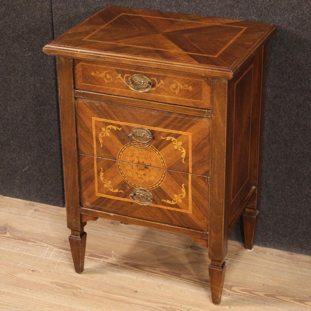 Late 20th Century 20th Century Inlaid Wood Louis XVI Style Italian Bedside Table, 1970 For Sale