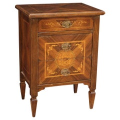 Retro 20th Century Inlaid Wood Louis XVI Style Italian Bedside Table, 1970