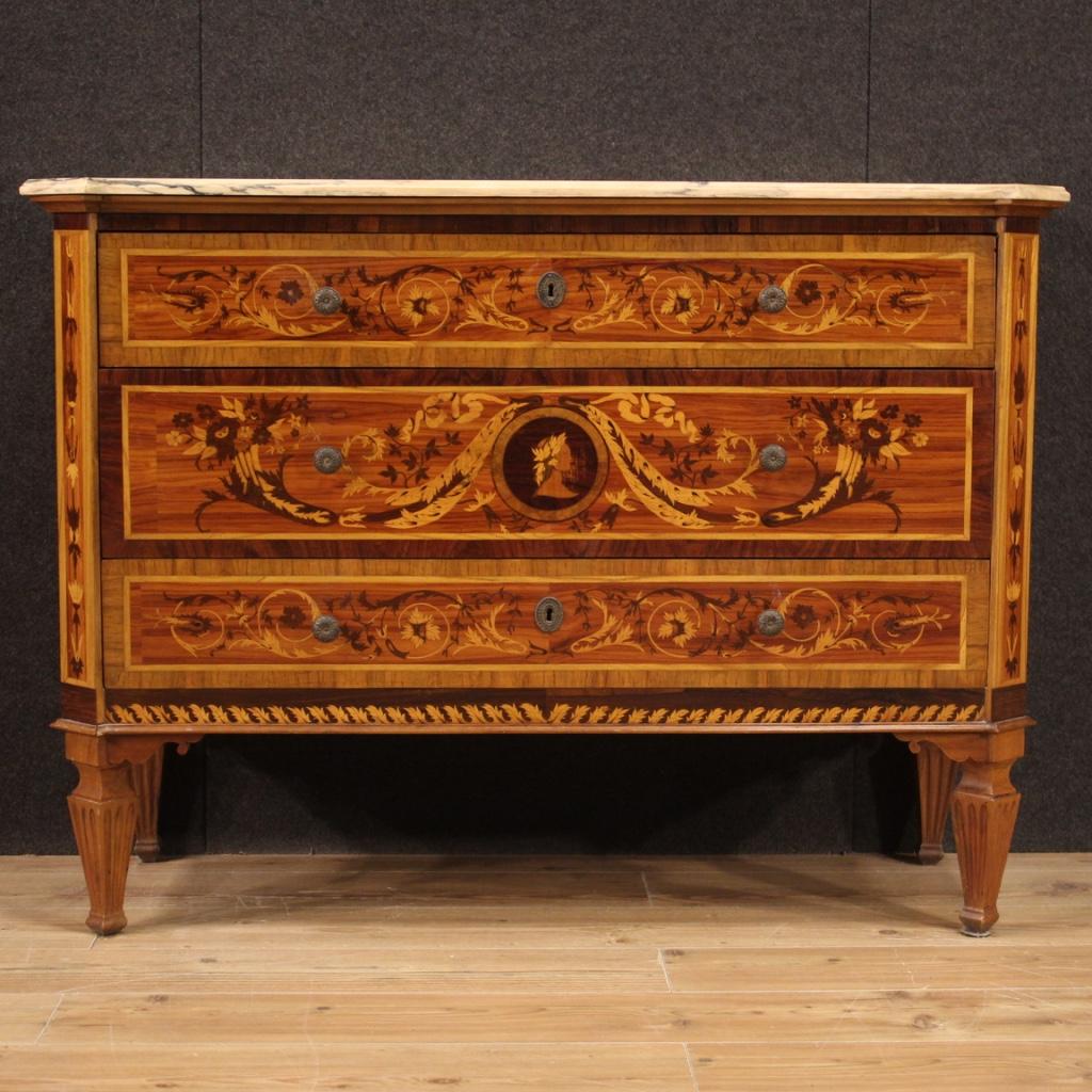 Inlay 20th Century Inlaid Wood Louis XVI Style Italian Chest of Drawers, 1960