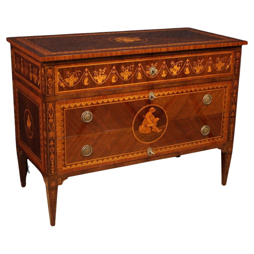 20th Century Inlaid Wood Louis XVI Style Italian Commode, 1950 in vendita