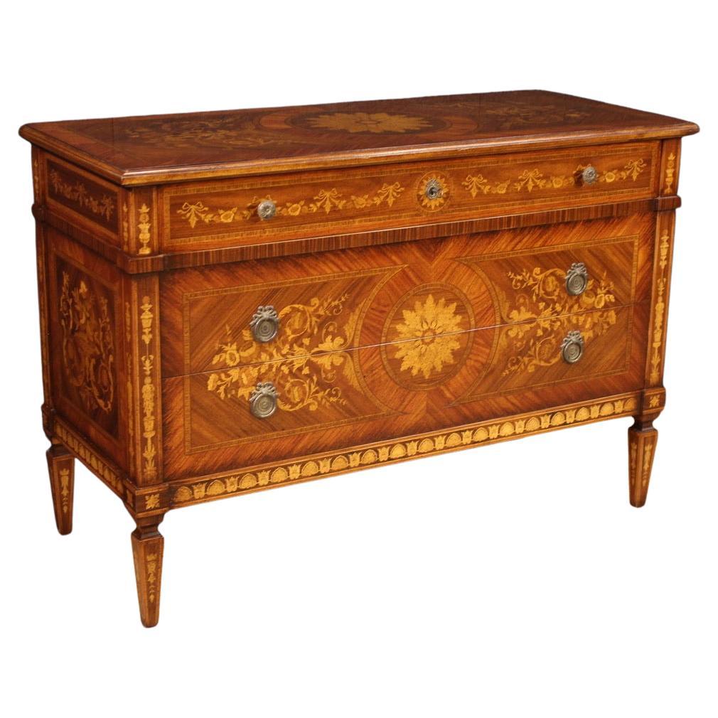 Commode italienne de style Louis XVI en bois marqueté du 20e siècle, 1970 en vente