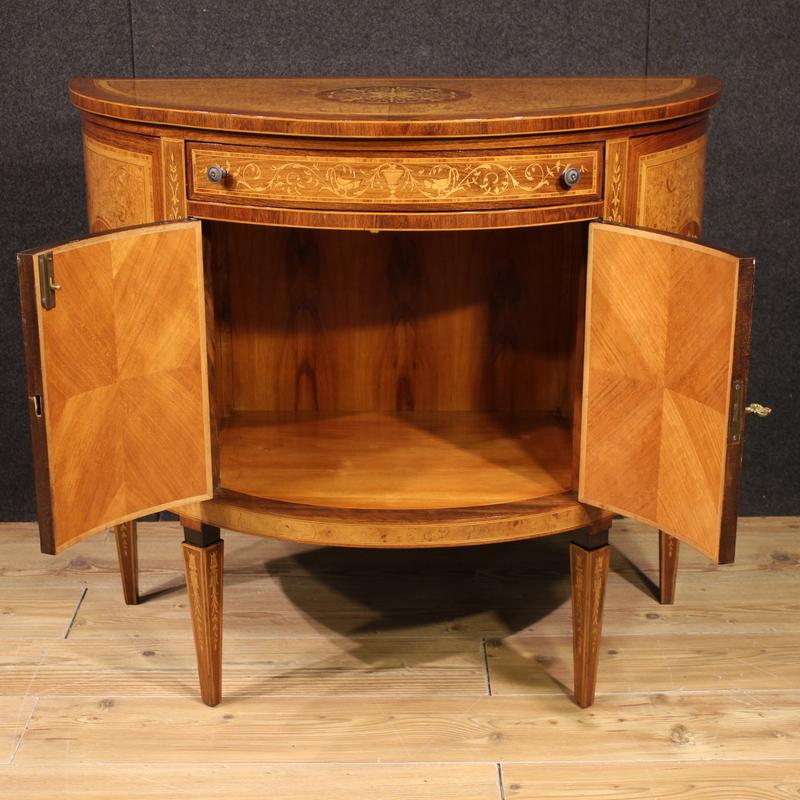 20th Century Inlaid Wood Louis XVI Style Italian Half Moon Sideboard, 1970s For Sale 6