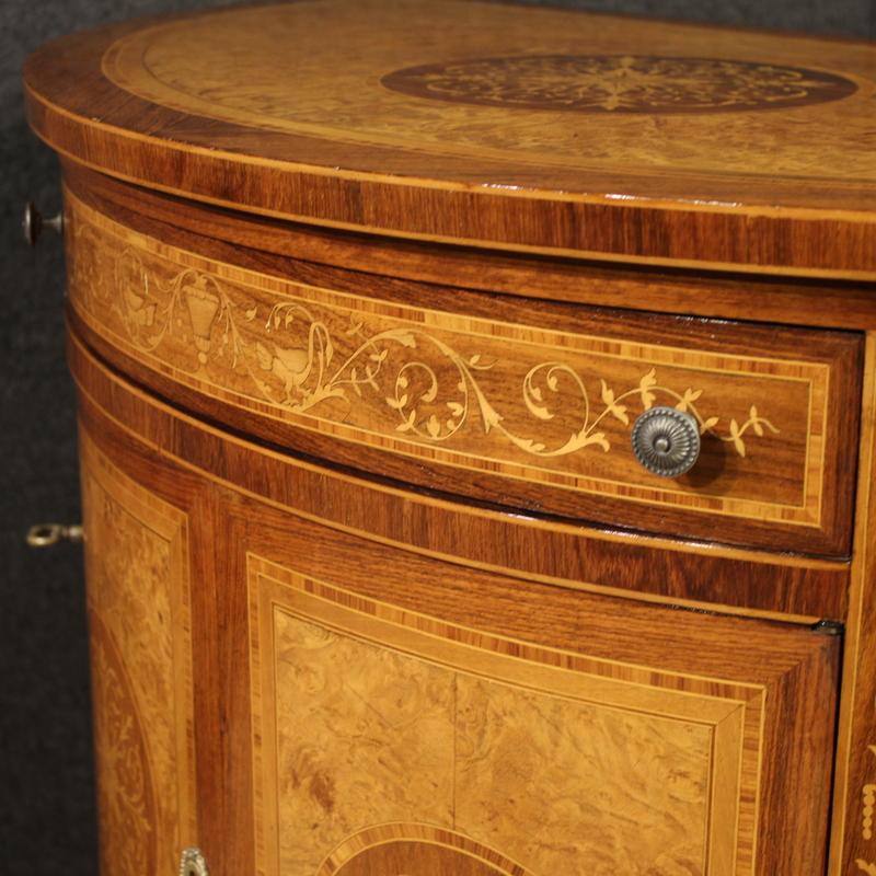 20th Century Inlaid Wood Louis XVI Style Italian Half Moon Sideboard, 1970s For Sale 8