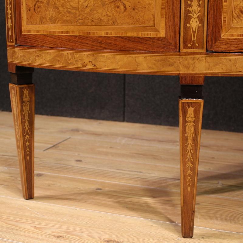 Late 20th Century 20th Century Inlaid Wood Louis XVI Style Italian Half Moon Sideboard, 1970s For Sale