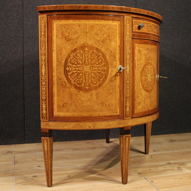 20th Century Inlaid Wood Louis XVI Style Italian Half Moon Sideboard, 1970s For Sale 1
