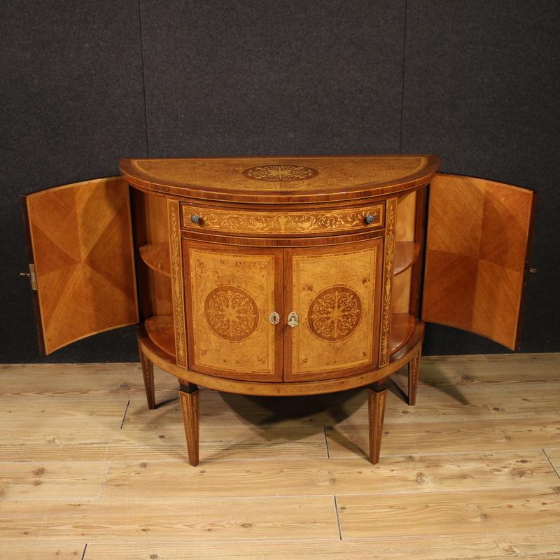 20th Century Inlaid Wood Louis XVI Style Italian Half Moon Sideboard, 1970s For Sale 4