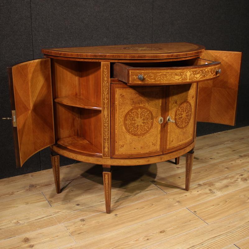 20th Century Inlaid Wood Louis XVI Style Italian Half Moon Sideboard, 1970s For Sale 5