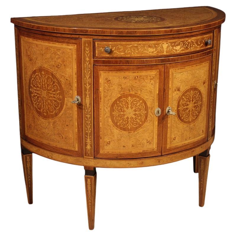 20th Century Inlaid Wood Louis XVI Style Italian Half Moon Sideboard, 1970s For Sale